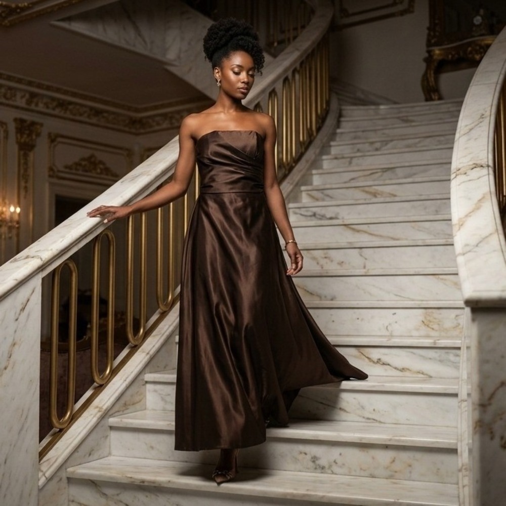 Amsale Dress Womens Chocolate Brown Strapless Taffeta Evening Gown Dress Size 18